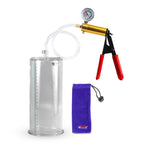 Ultima Brass Red Penis Pump | Rubber Grip, Clear Hose + Gauge | 9" x 4.10" Cylinder 