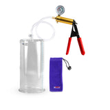 Ultima Brass Red Penis Pump | Rubber Grip, Clear Hose + Gauge | 9" x 4.50" Cylinder 