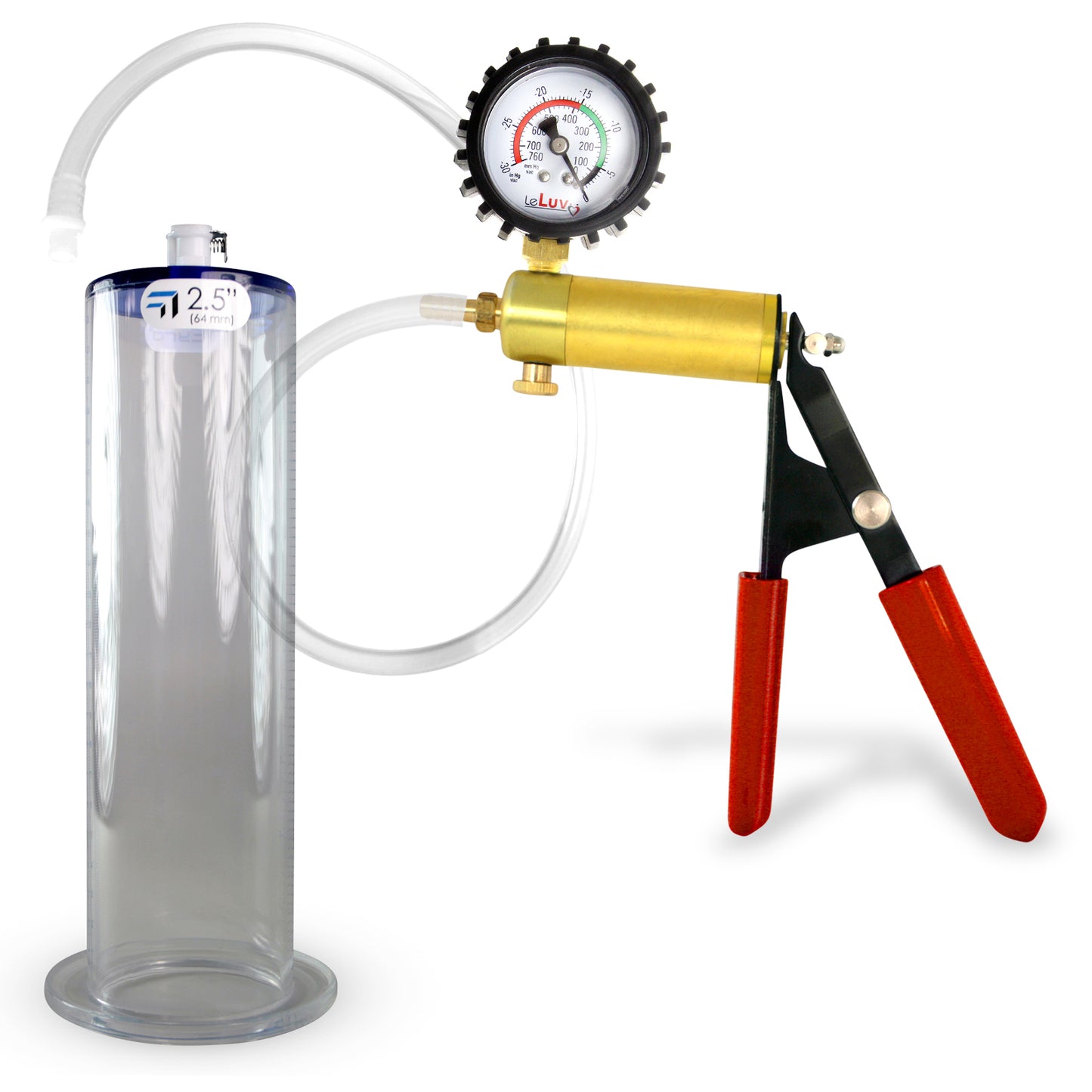 Ultima Silver Red Penis Pump | Rubber Grip, Silicone Hose + Protected Gauge | 9" x 2.50" Wide Flange Cylinder