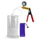 Ultima Brass Red Penis Pump | Rubber Grip, Clear Hose + Protected Gauge | 9" x 5.00" Cylinder 