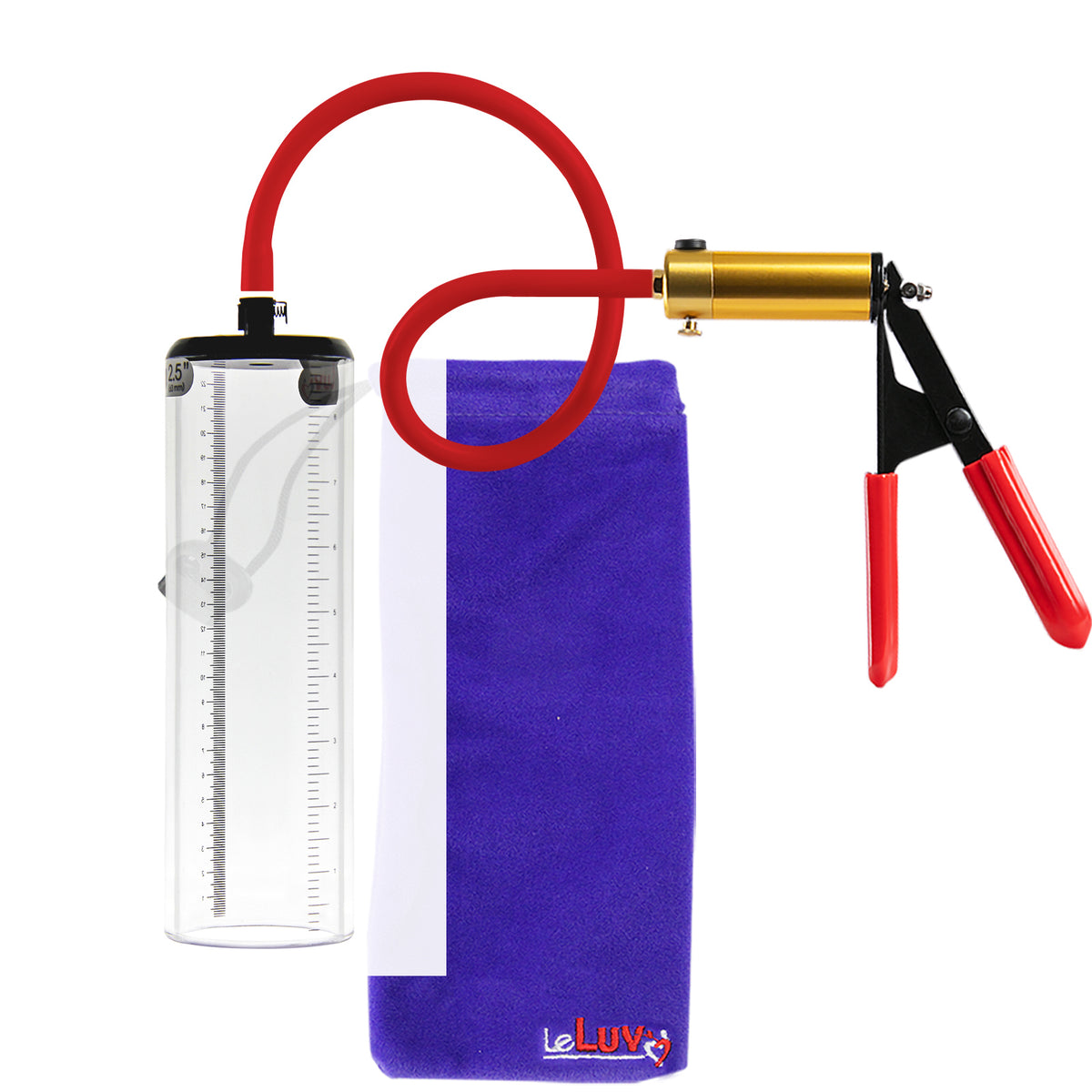 LeLuv Ultima Penis Pump - Red Rubber Grip & Silicone Hose with Thick-Walled Cylinder