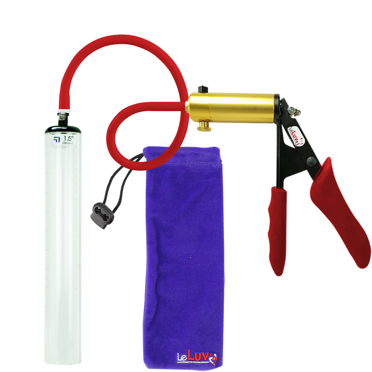 Ultima Brass Red Penis Pump | Silicone Grip, Silicone Hose - 12" x 1.5" Thick-Walled Cylinder