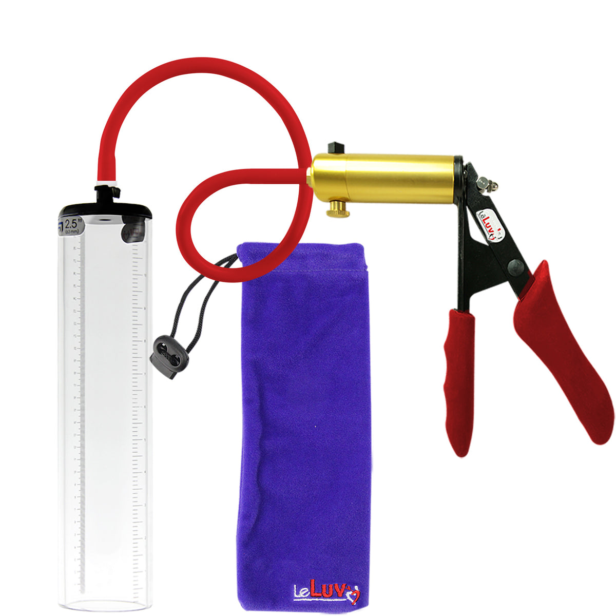 Ultima Brass Red Penis Pump | Silicone Grip, Silicone Hose - 12" x 2.5" Thick-Walled Cylinder