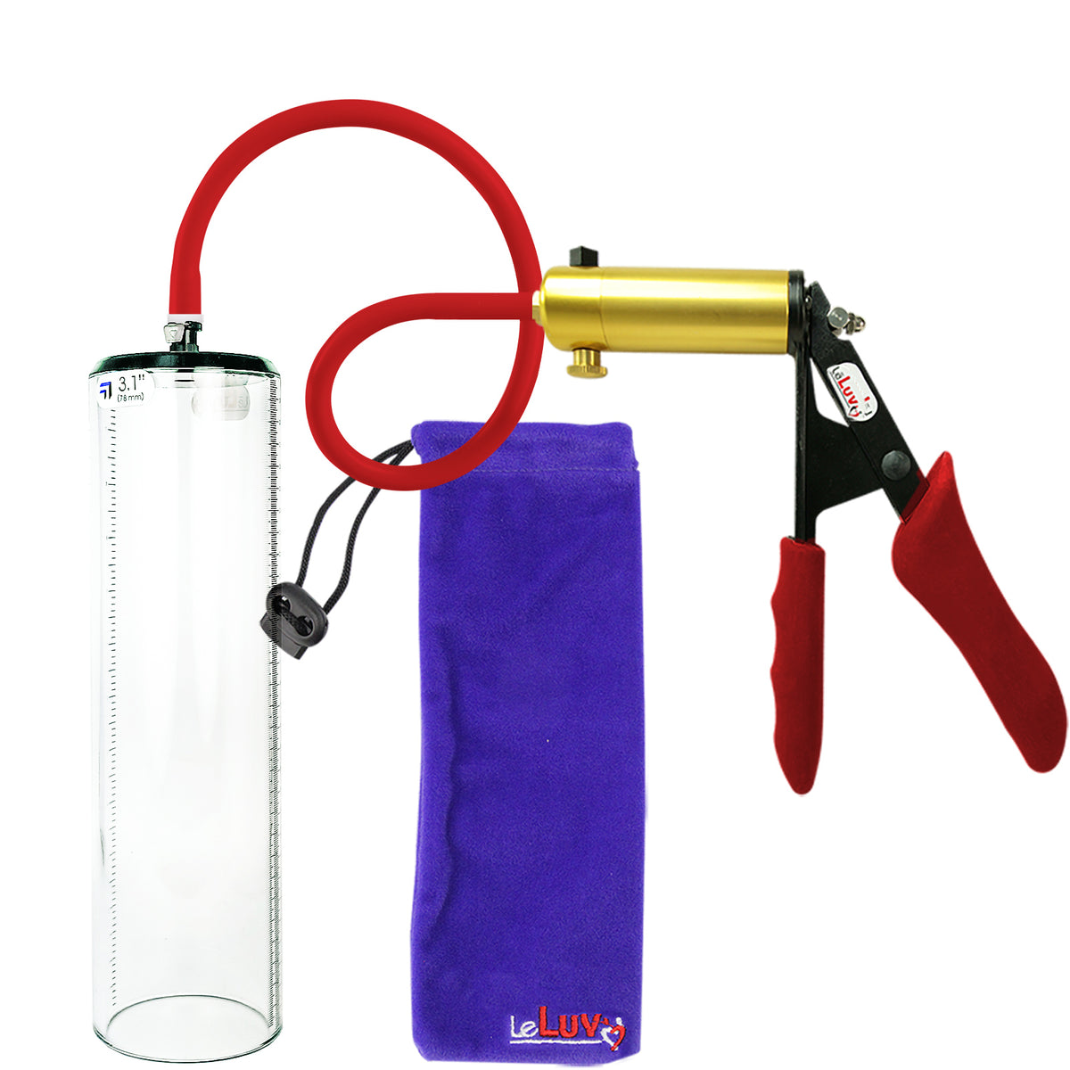 Ultima Brass Red Penis Pump | Silicone Grip, Silicone Hose - 12" x 3.1" Thick-Walled Cylinder