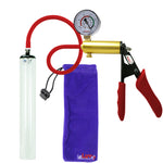 Ultima Brass Red Penis Pump | Silicone Grip, Silicone Hose + Gauge | 12" x 1.5" Thick-Walled Cylinder