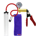 Ultima Brass Red Penis Pump | Silicone Grip, Silicone Hose + Gauge | 12" x 2.1" Thick-Walled Cylinder