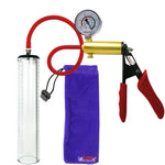 Ultima Brass Red Penis Pump | Silicone Grip, Silicone Hose + Gauge | 12" x 2.3" Thick-Walled Cylinder