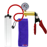 Ultima Brass Red Penis Pump | Silicone Grip, Silicone Hose + Gauge | 12" x 2.5" Thick-Walled Cylinder