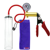 Ultima Brass Red Penis Pump | Silicone Grip, Silicone Hose + Gauge | 12" x 2.9" Thick-Walled Cylinder