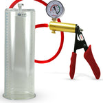 Ultima Brass Red Penis Pump | Silicone Grip, Silicone Hose + Gauge | 12" Length x 4.10" Cylinder Diameter
