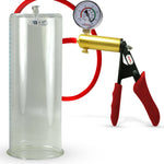 Ultima Brass Red Penis Pump | Silicone Grip, Silicone Hose + Gauge | 12" Length x 4.50" Cylinder Diameter