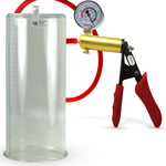 Ultima Brass Red Penis Pump | Silicone Grip, Silicone Hose + Gauge | 12" Length x 5.00" Cylinder Diameter