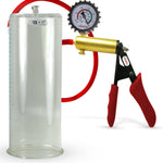 Ultima Brass Red Penis Pump | Silicone Grip, Silicone Hose + Protected Gauge | 9" Length 4.50" Cylinder Diameter