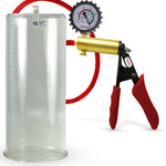 Ultima Brass Red Penis Pump | Silicone Grip, Silicone Hose + Protected Gauge | 9" Length 5.00" Cylinder Diameter