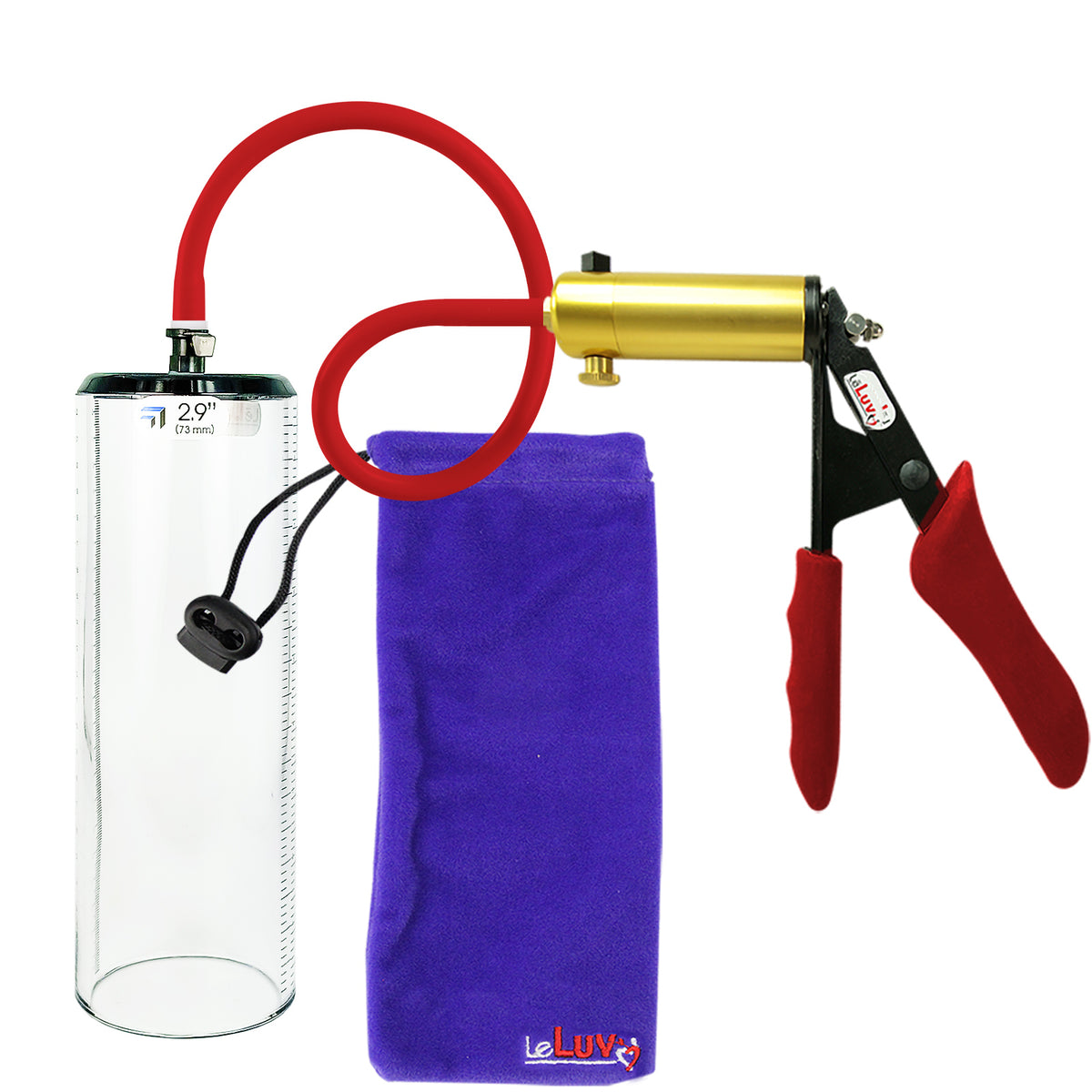 Ultima Brass Red Penis Pump | Silicone Grip, Silicone Hose - 9" x 2.9" Thick-Walled Cylinder