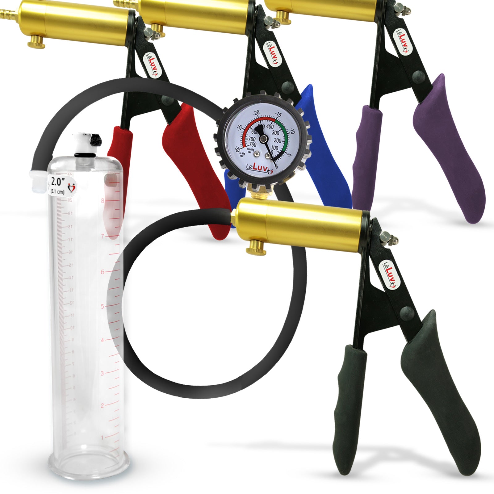 LeLuv Premium ULTIMA Penis Pump | Red Silicone Grips & Hose | Choose Cylinder Size