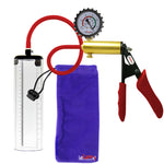 Ultima Brass Red Penis Pump | Silicone Grip, Silicone Hose + Protected Gauge | 9" x 2.5" Thick-Walled Cylinder