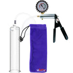 Ultima Silver Black Penis Pump | Rubber Grip, Clear Hose + Protected Gauge | 12" x 2.25" Round Flange Cylinder 