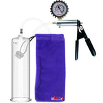 Ultima Silver Black Penis Pump | Rubber Grip, Clear Hose + Protected Gauge | 12" x 3.00" Round Flange Cylinder 