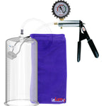 Ultima Silver Black Penis Pump | Rubber Grip, Clear Hose + Protected Gauge | 12" x 5.00" Round Flange Cylinder 