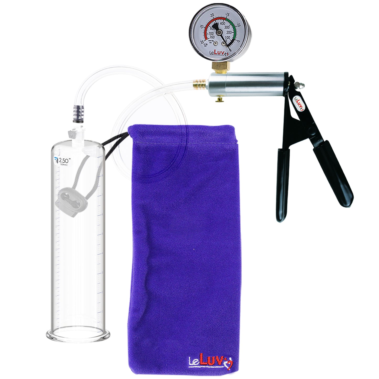 Ultima Silver Black Penis Pump | Rubber Grip, Clear Hose + Gauge | 9" x 2.50" Round Flange Cylinder