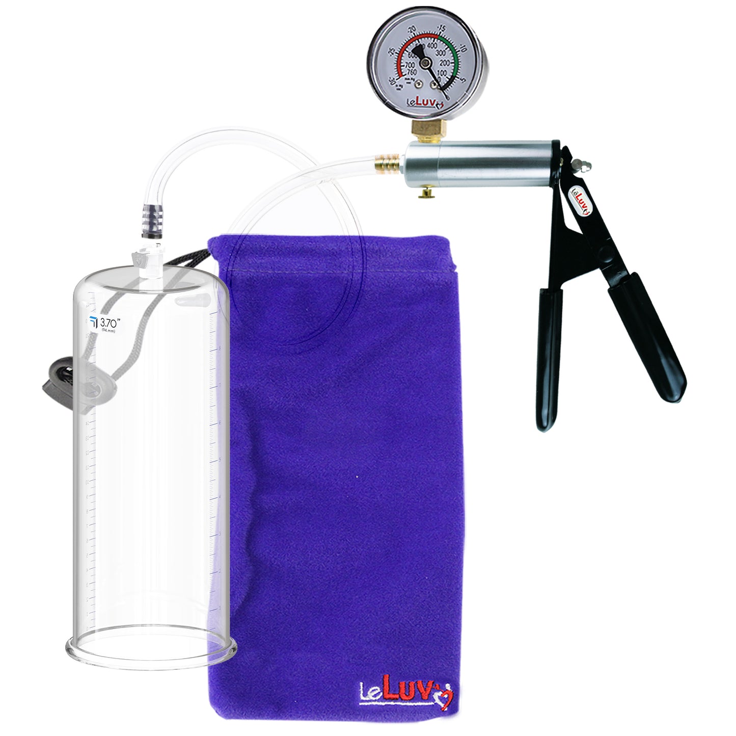 Ultima Silver Black Penis Pump | Rubber Grip, Clear Hose + Gauge | 9" x 3.70" Round Flange Cylinder