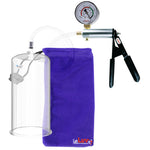 Ultima Silver Black Penis Pump | Rubber Grip, Clear Hose + Gauge | 9" x 4.50" Round Flange Cylinder 