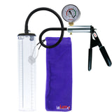 LeLuv Ultima Silver Black Penis Pump | Rubber Grip, Silicone Hose + Gauge | 12" x 2.1" Thick-Walled Cylinder