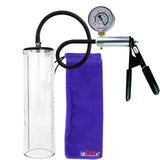 LeLuv Ultima Silver Black Penis Pump | Rubber Grip, Silicone Hose + Gauge | 12" x 2.7" Thick-Walled Cylinder