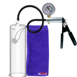LeLuv Ultima Silver Black Penis Pump | Rubber Grip, Silicone Hose + Gauge | 12" x 3.25" Cylinder 