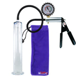 LeLuv Ultima Silver Black Penis Pump | Rubber Grip, Silicone Hose + Protected Gauge | 12" x 1.75" Cylinder Wide Flange 