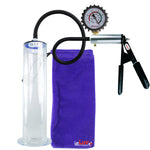 LeLuv Ultima Silver Black Penis Pump | Rubber Grip, Silicone Hose + Protected Gauge | 12" x 2.50" Cylinder Wide Flange 