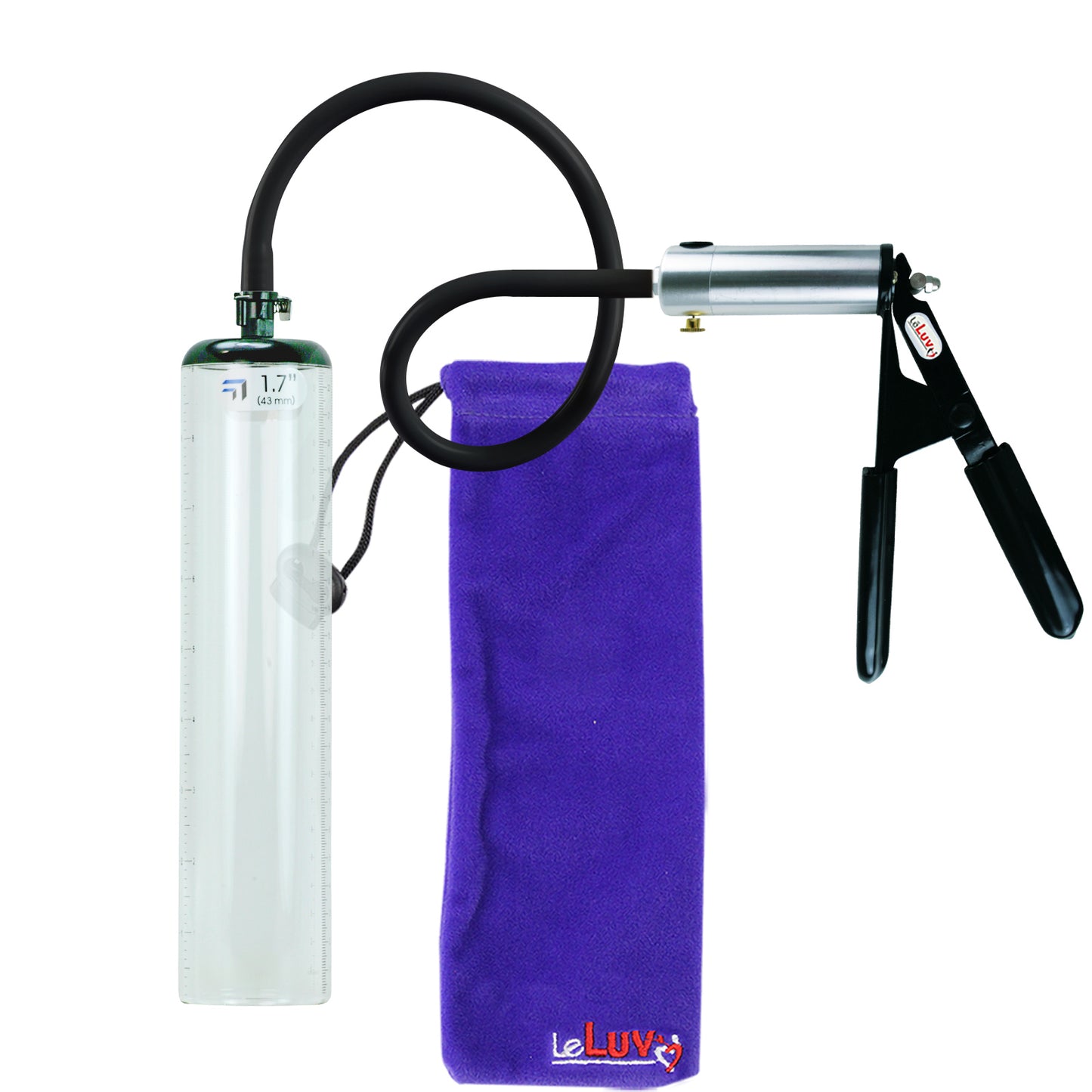 LeLuv Ultima Silver Black Penis Pump | Rubber Grip, Silicone Hose - 9" x 1.7" Thick-Walled Cylinder