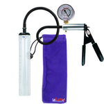 LeLuv Ultima Silver Black Penis Pump | Rubber Grip, Silicone Hose + Gauge | 9" x 1.3" Thick-Walled Cylinder