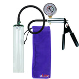LeLuv Ultima Silver Black Penis Pump | Rubber Grip, Silicone Hose + Gauge | 9" x 1.7" Thick-Walled Cylinder