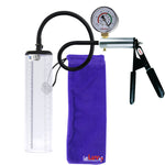 LeLuv Ultima Silver Black Penis Pump | Rubber Grip, Silicone Hose + Gauge | 9" x 2.1" Thick-Walled Cylinder