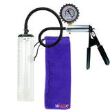 LeLuv Ultima Silver Black Penis Pump | Rubber Grip, Silicone Hose + Protected Gauge | 9" x 1.9" Thick-Walled Cylinder