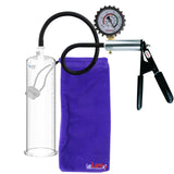 LeLuv Ultima Silver Black Penis Pump | Rubber Grip, Silicone Hose + Protected Gauge | 9" x 2.75" Cylinder