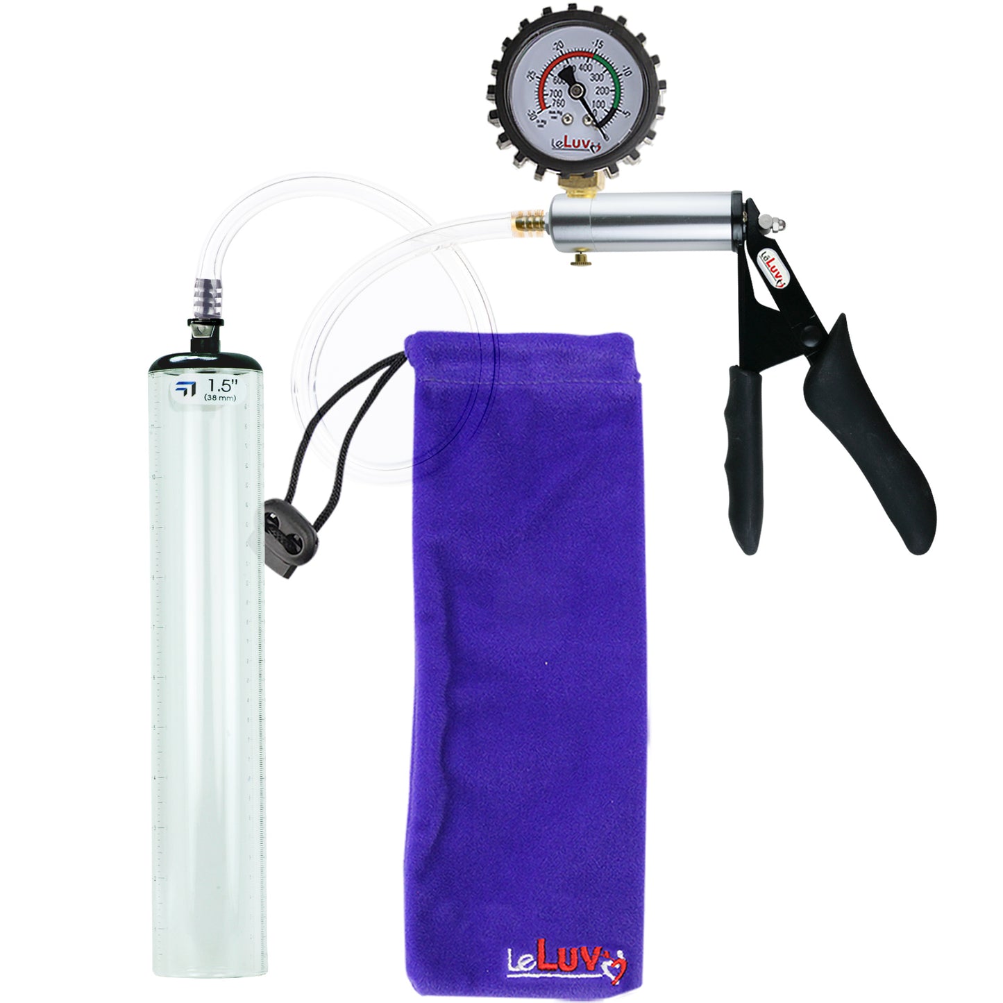 Ultima Silver Black Penis Pump | Silicone Grip, Clear Hose + Protected Gauge | 12" x 1.5" Thick-Walled Cylinder
