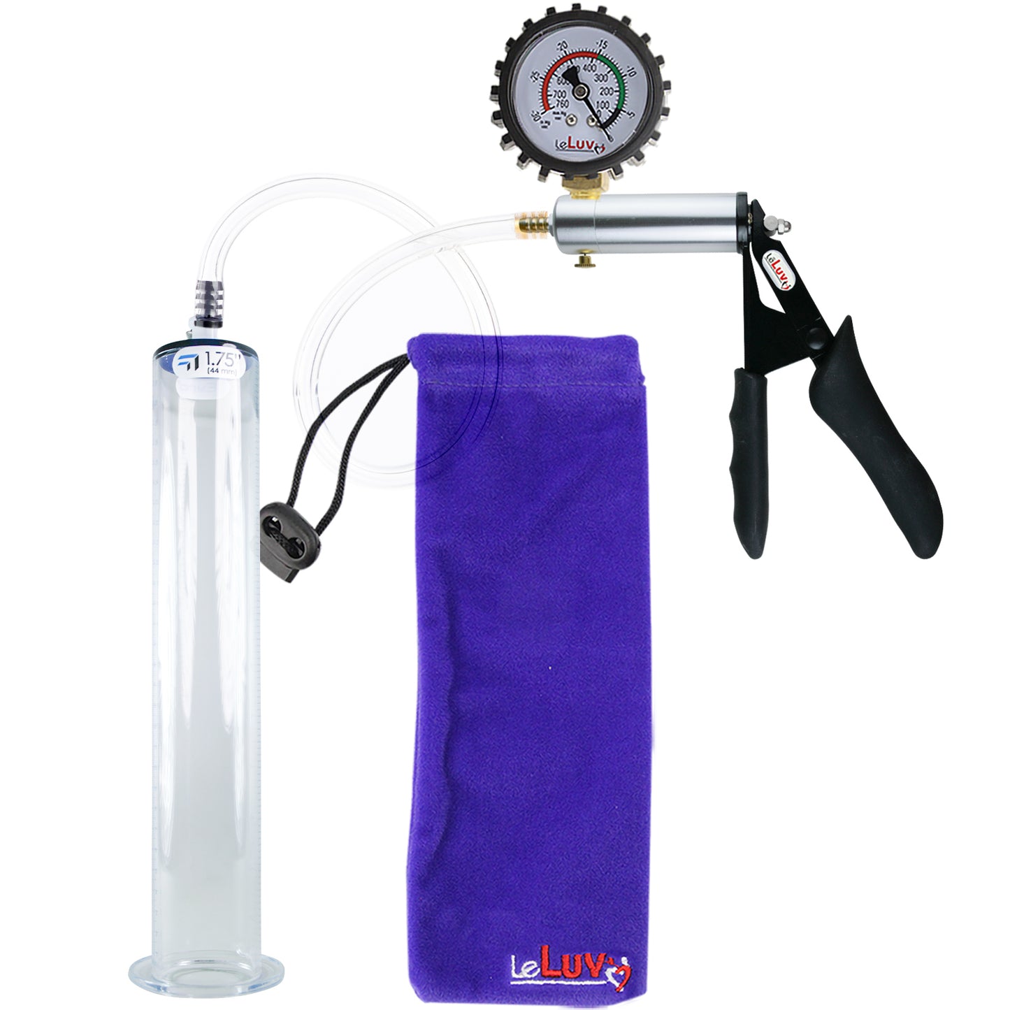 Ultima Silver Black Penis Pump | Silicone Grip, Clear Hose + Protected Gauge | 12" x 1.75" Wide Flange Cylinder