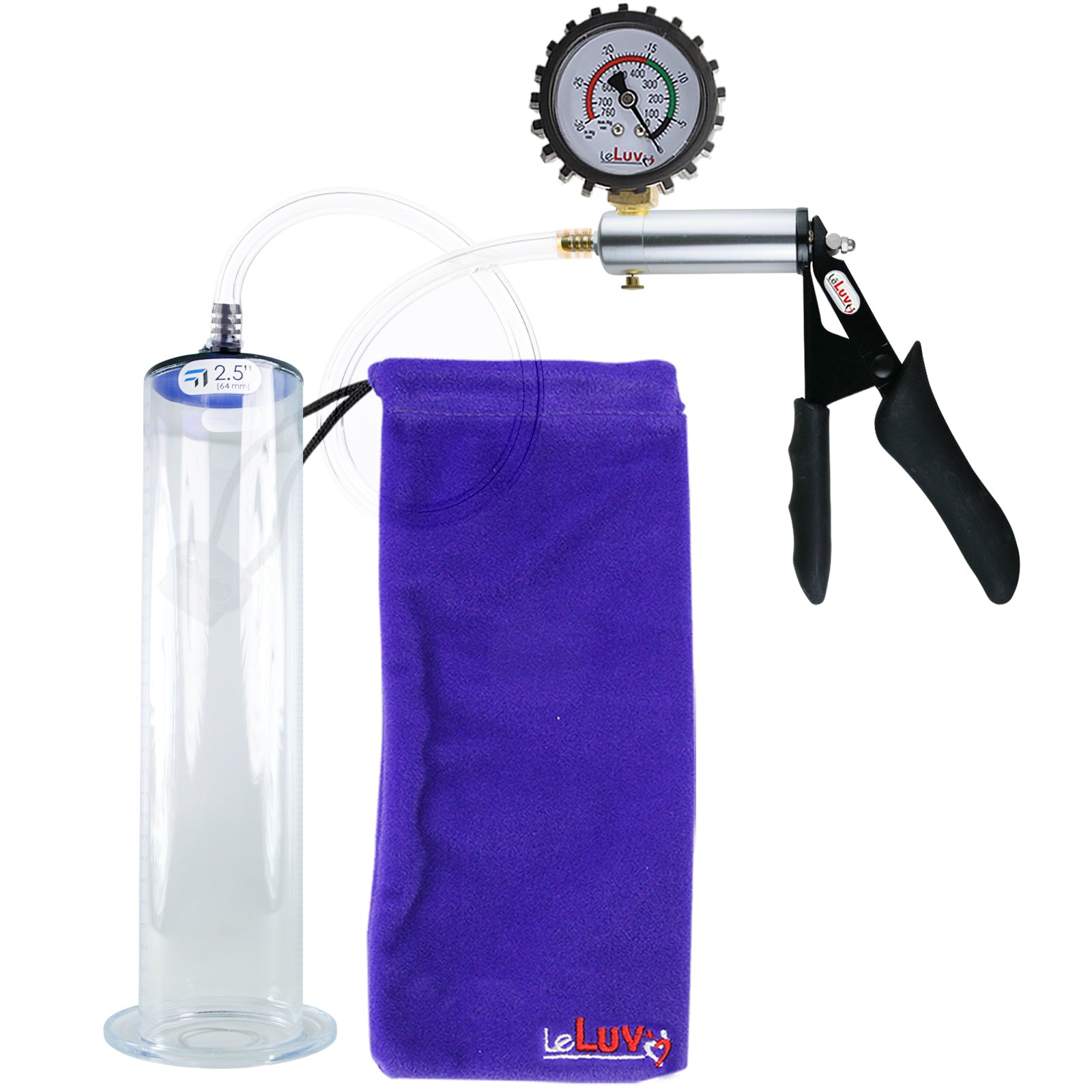 Ultima Silver Black Penis Pump | Silicone Grip, Clear Hose + Protected Gauge | 12" x 2.50" Wide Flange Cylinder