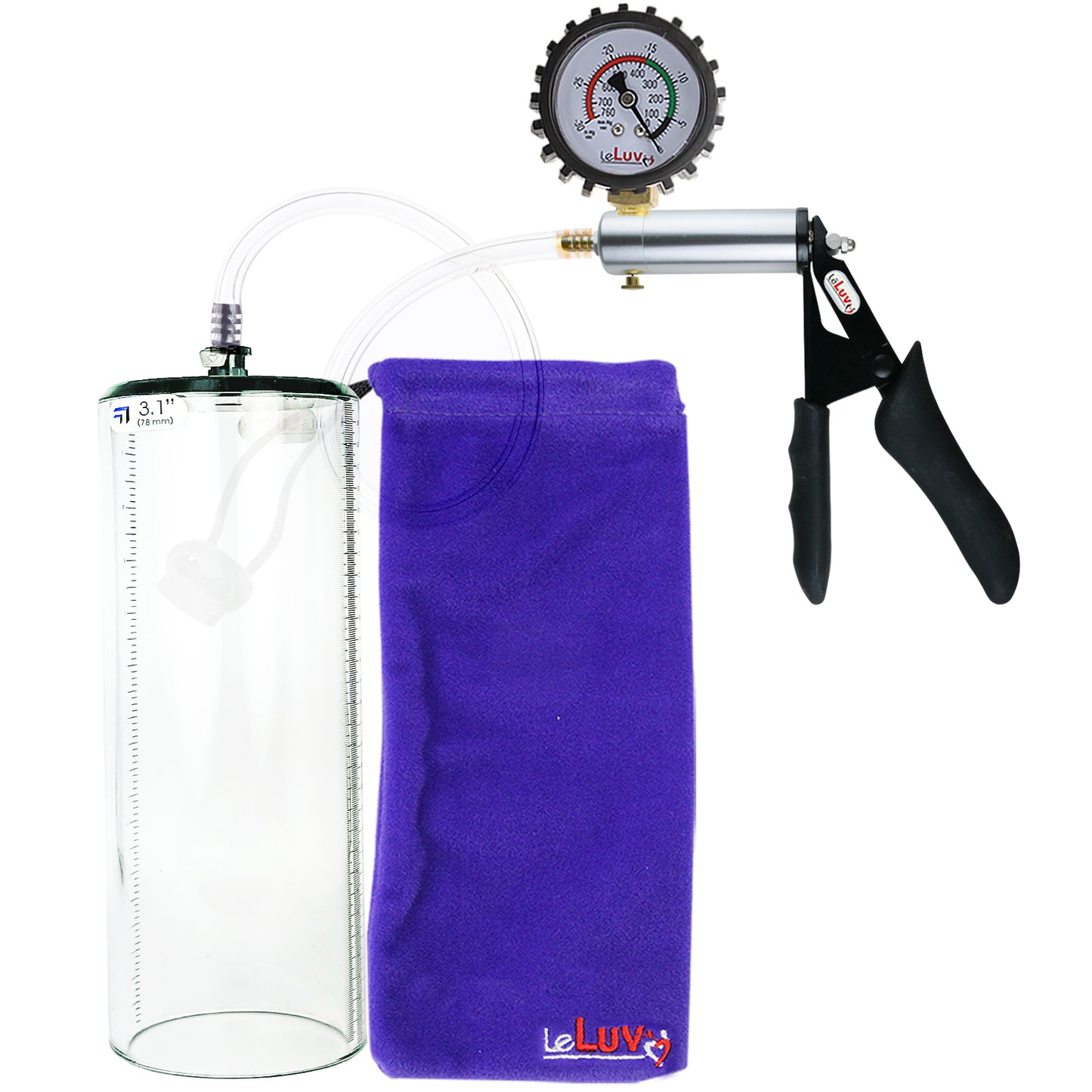 Ultima Silver Black Penis Pump | Silicone Grip, Clear Hose + Protected Gauge | 12" x 3.1" Thick-Walled Cylinder
