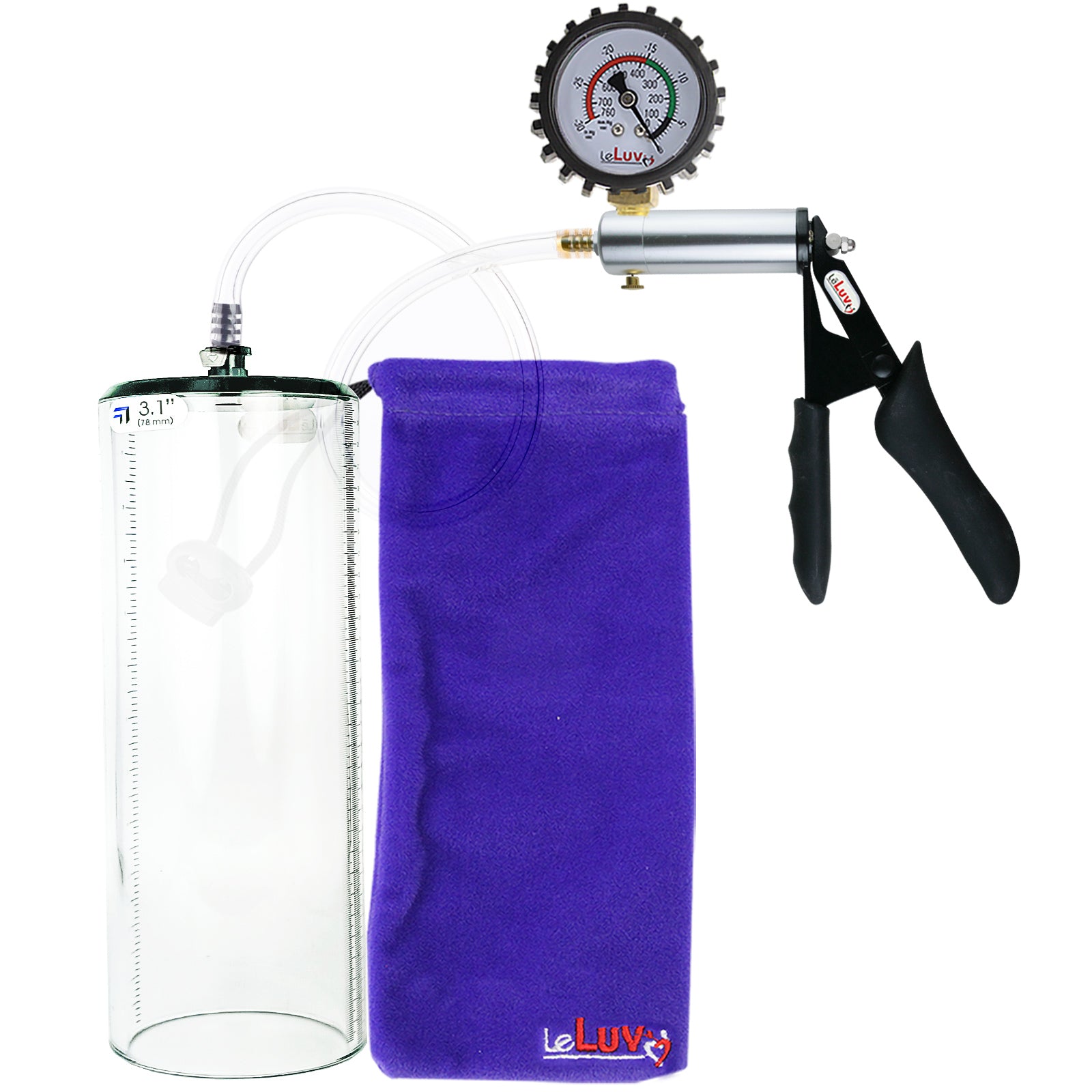 Ultima Silver Black Penis Pump | Silicone Grip, Clear Hose + Protected Gauge | 12" x 3.1" Thick-Walled Cylinder