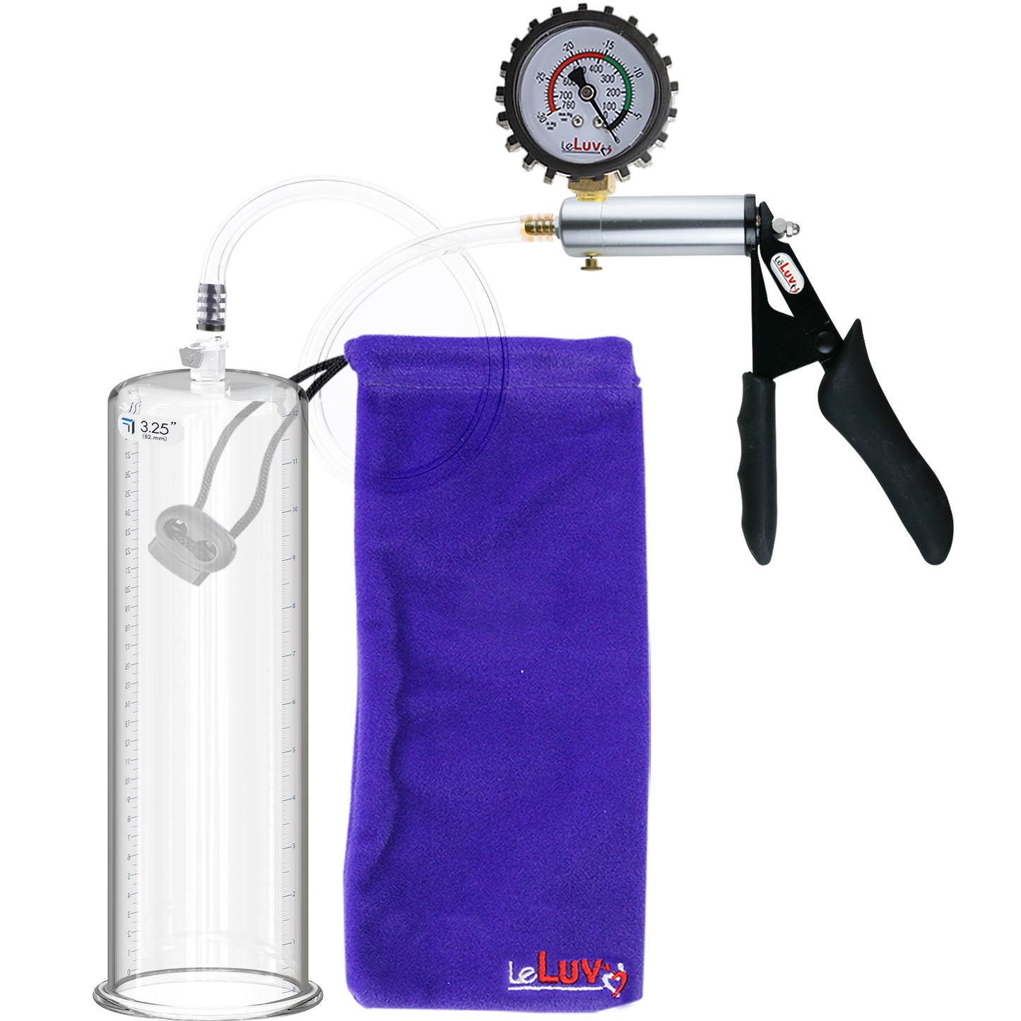 Ultima Silver Black Penis Pump | Silicone Grip, Clear Hose + Protected Gauge | 12" x 3.25"