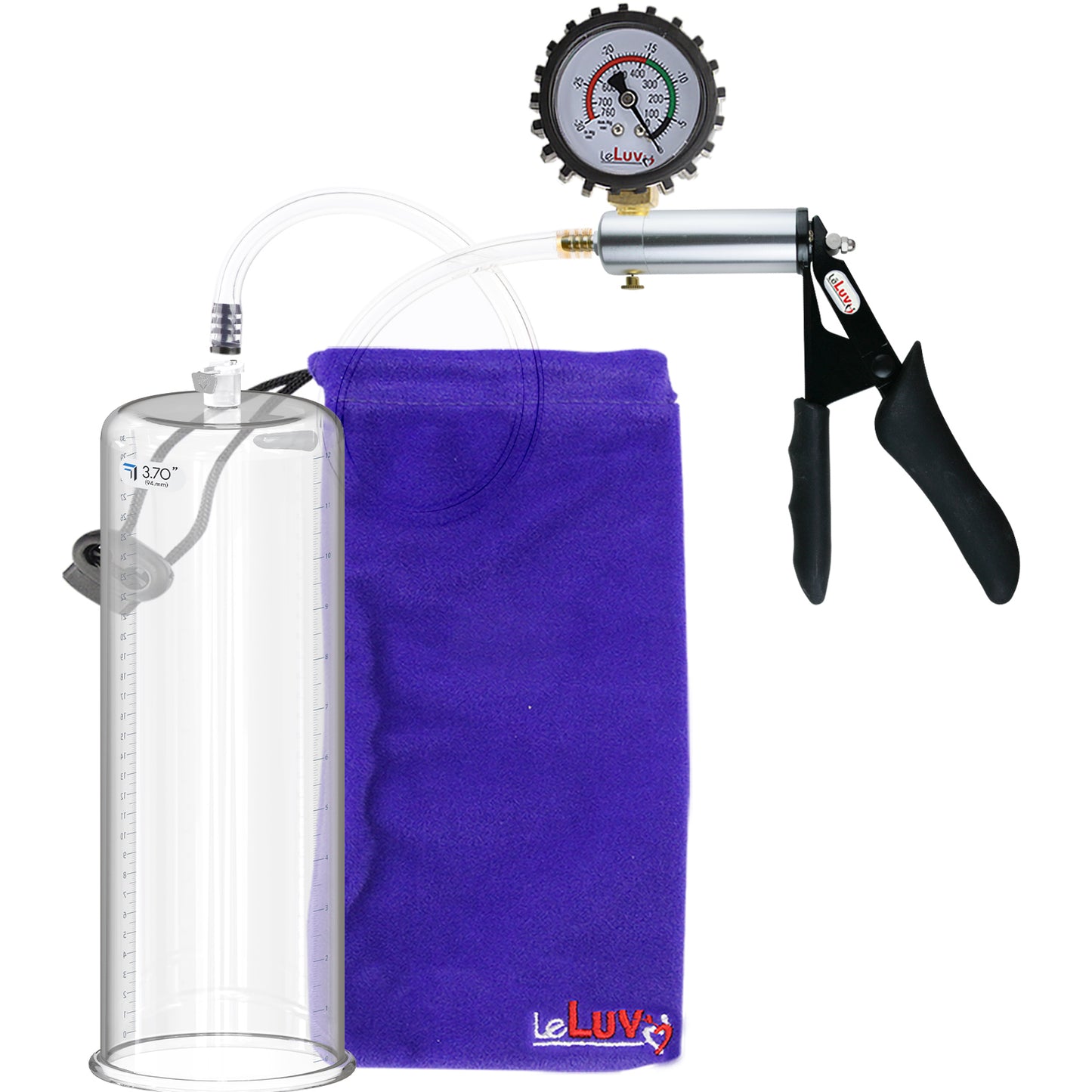 Ultima Silver Black Penis Pump | Silicone Grip, Clear Hose + Protected Gauge | 9" x 3.70"