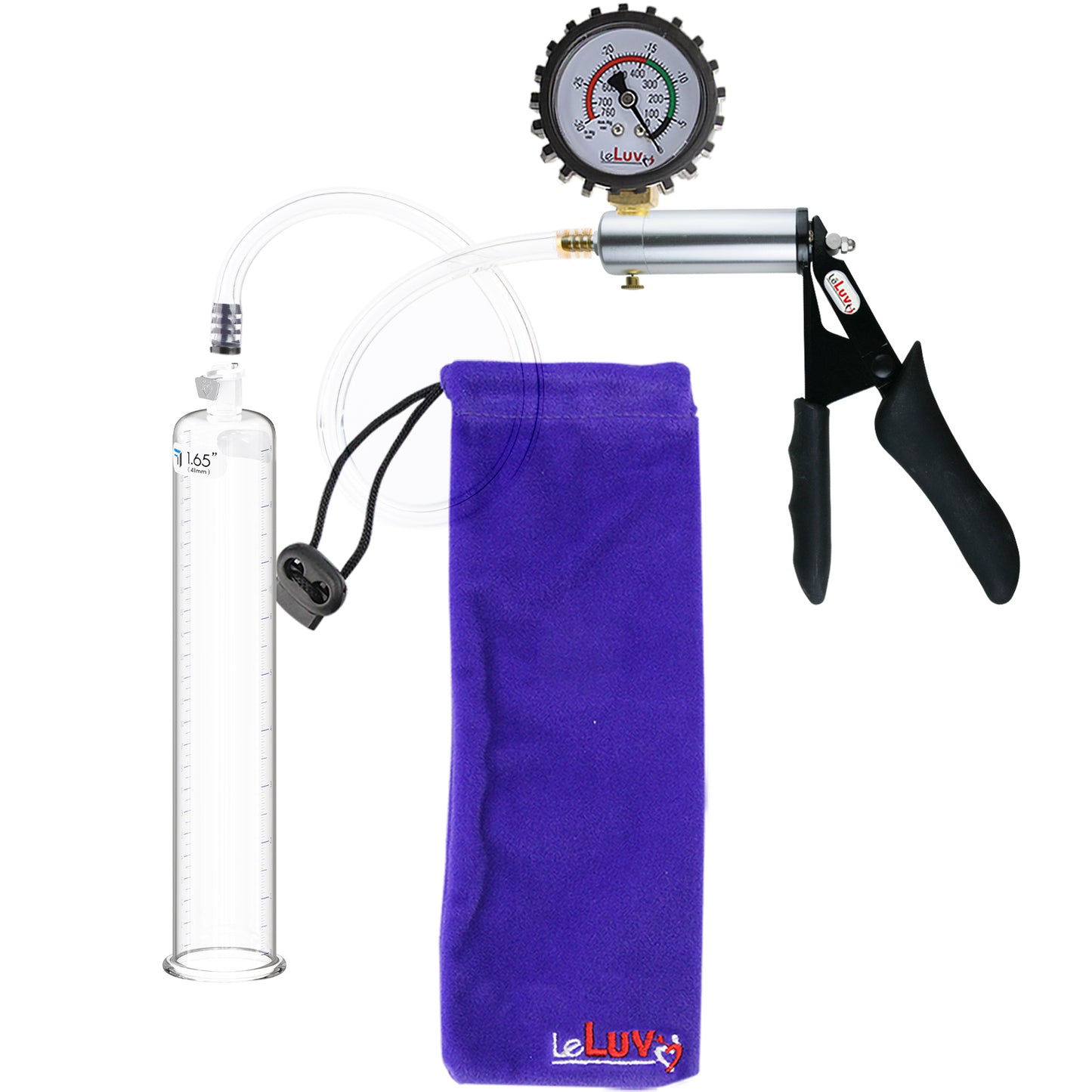 Ultima Silver Black Penis Pump | Silicone Grip, Clear Hose + Protected Guage | 9" X 1.65" Cylinder
