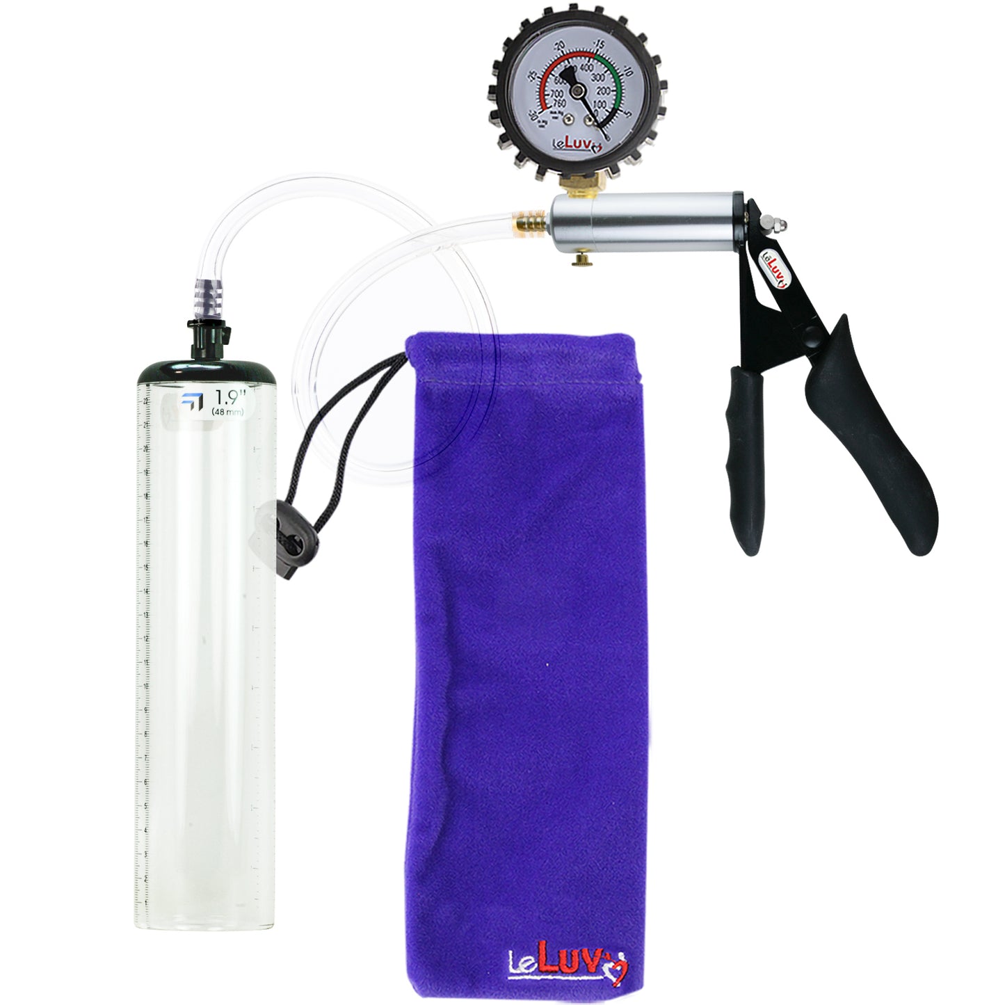 Ultima Silver Black Penis Pump | Silicone Grip, Clear Hose + Protected Gauge | 9" x 1.9" Thick-Walled Cylinder