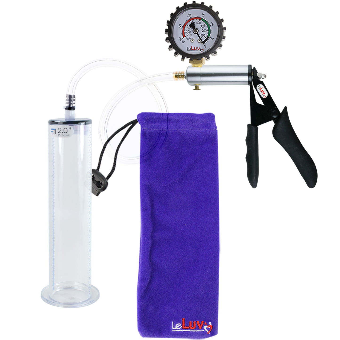 Ultima Silver Black Penis Pump | Silicone Grip, Clear Hose + Protected Gauge | 9" x 2.00" Wide Flange Cylinder