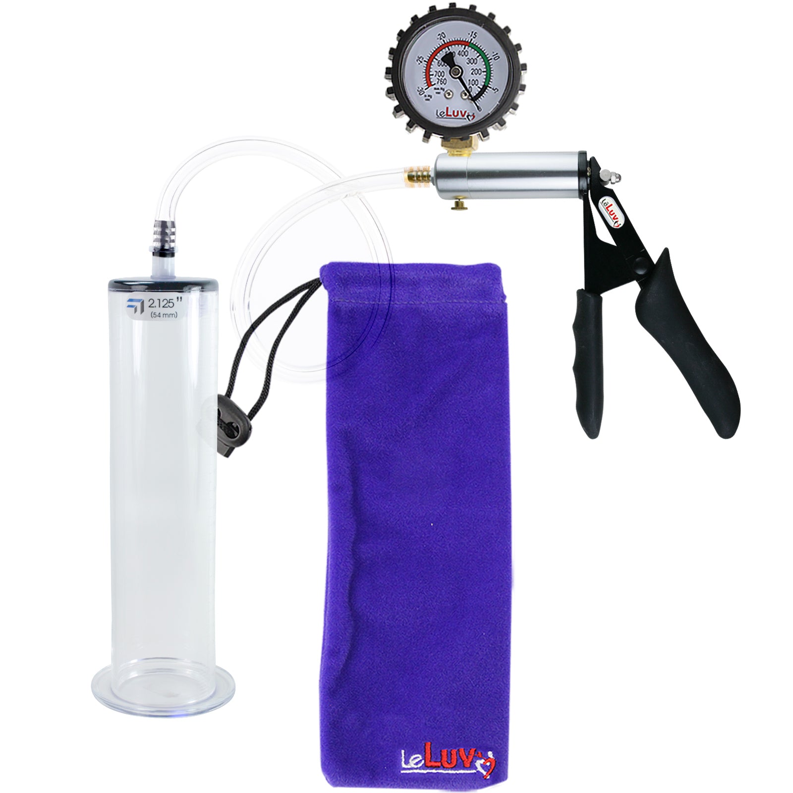 Ultima Silver Black Penis Pump | Silicone Grip, Clear Hose + Protected Gauge | 9" x 2.125" Wide Flange Cylinder