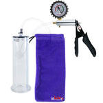Ultima Silver Black Penis Pump | Silicone Grip, Clear Hose + Protected Gauge | 9" x 2.50" Wide Flange Cylinder